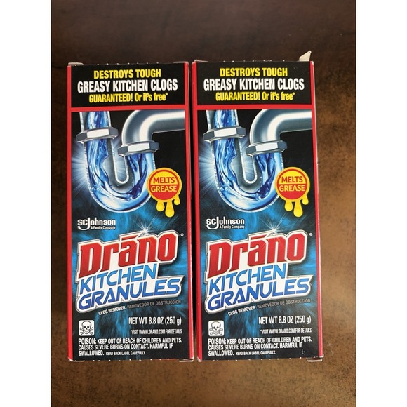 Drano Other - TWO (2) Drano Kitchen Granules Clog Remover, 8.8 oz Destroys Greasy Kitch Clog